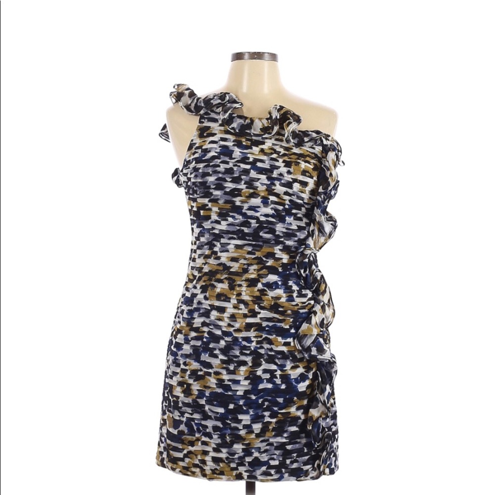 Laundry Shelli Segal White Blue One Shoulder Dress - Picture 1 of 7